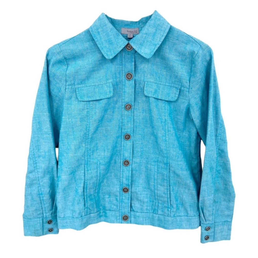 Amber Sun Linen Jacket | Turquoise | Size Large